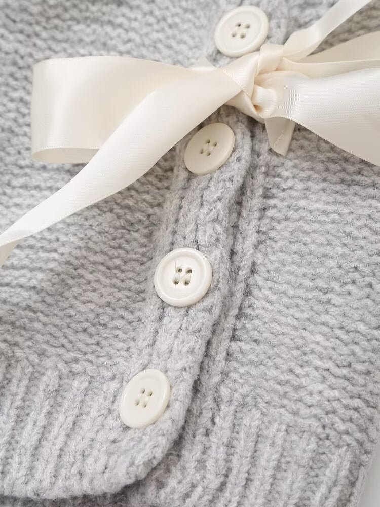 Gilet tricoté à boutons et nœuds latéraux pour femme, vêtement d'automne élégant et simple