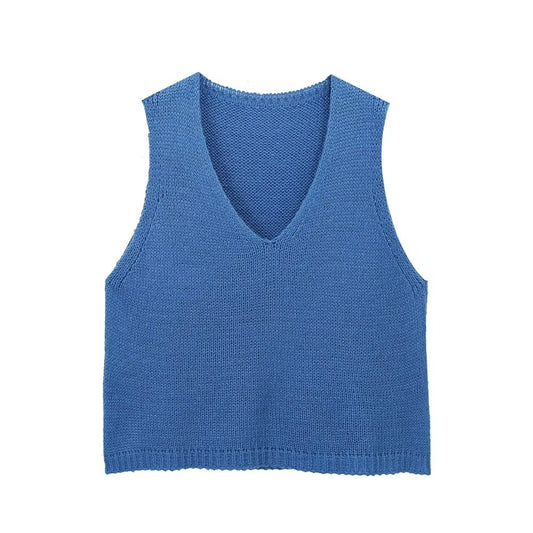 Ropa de mujer Otoño Azul Klein Vestido de vendaje con cuello en V Chaleco de punto Prendas exteriores