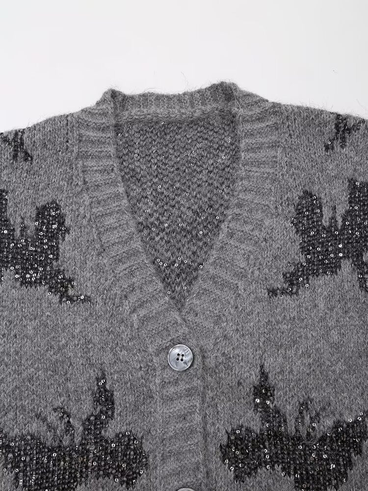 Vêtements pour femmes automne hiver col en V haut cardigan tricoté jacquard à paillettes