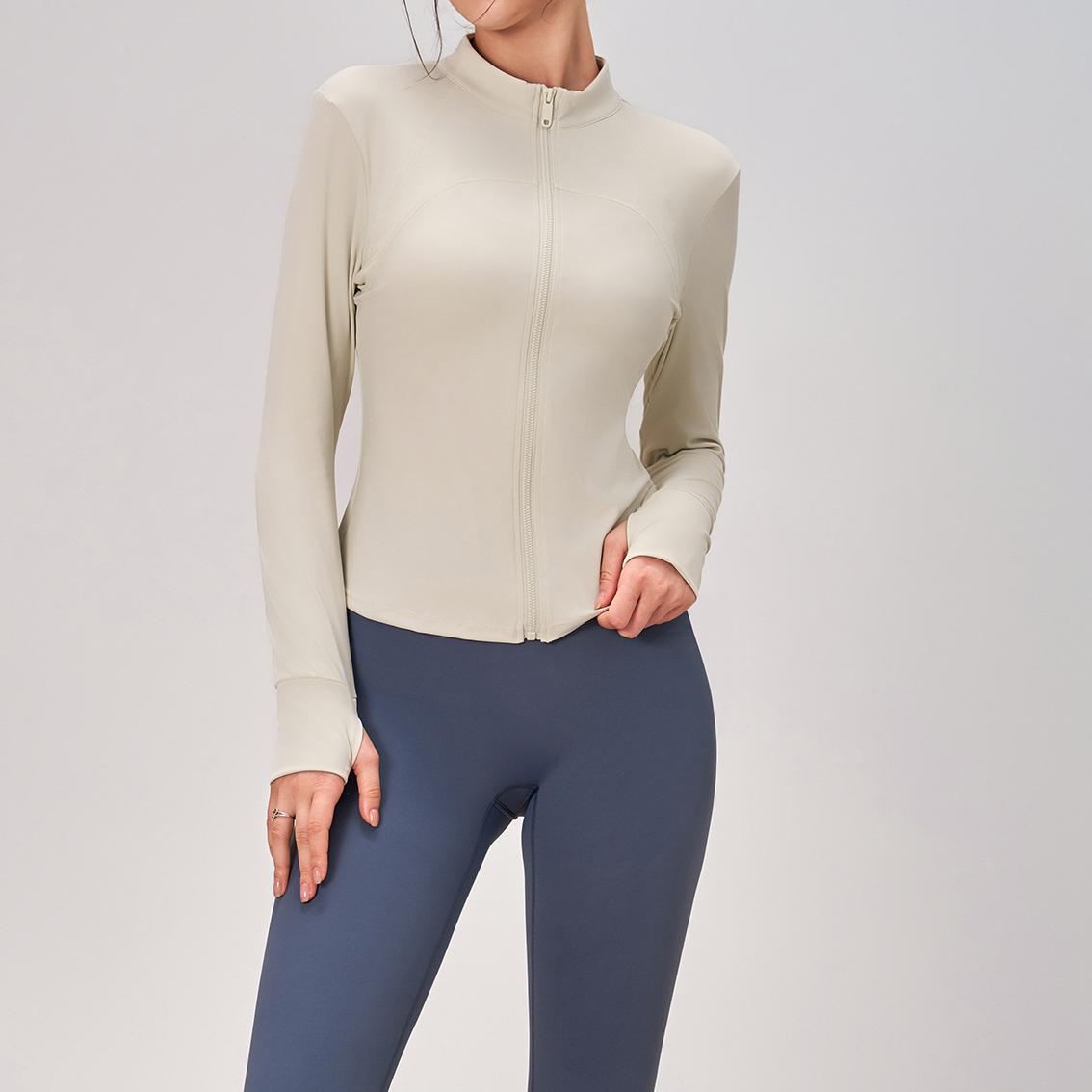 Ropa de yoga Abrigo con cremallera para mujer, corte ajustado, cuello alto, ceñido, para fitness, correr, deportes, abrigo de yoga, otoño