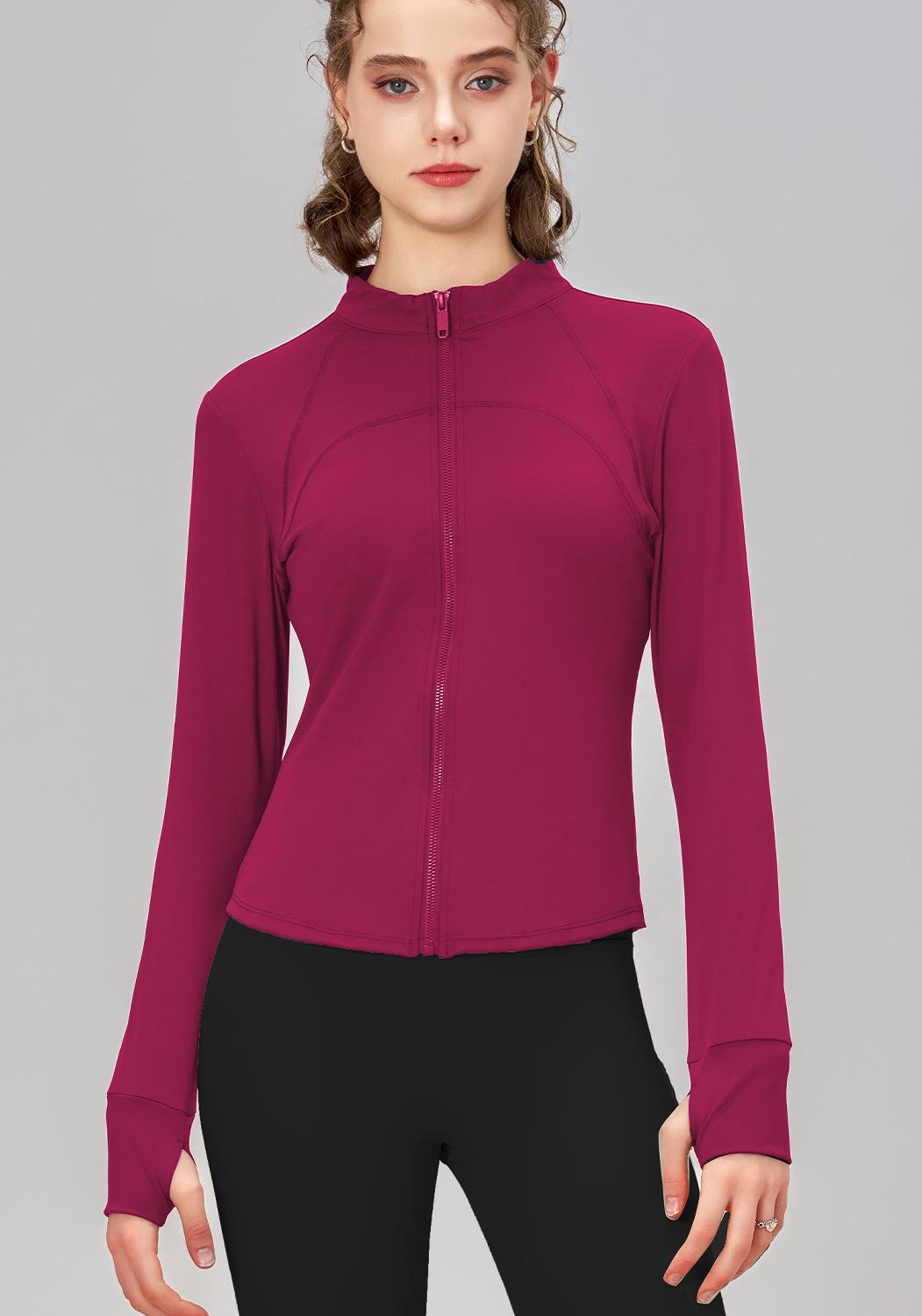 Ropa de yoga Abrigo con cremallera para mujer, corte ajustado, cuello alto, ceñido, para fitness, correr, deportes, abrigo de yoga, otoño