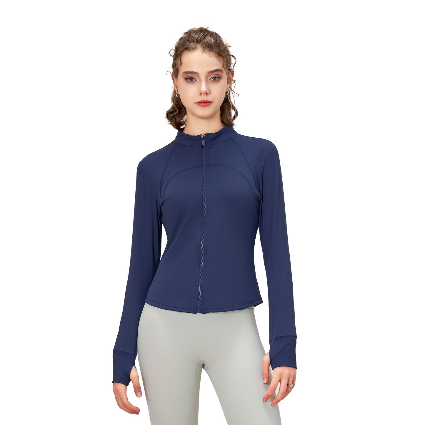 Vêtements de yoga manteau à fermeture éclair pour femmes coupe ajustée col montant cintré Fitness course sport yoga manteau automne