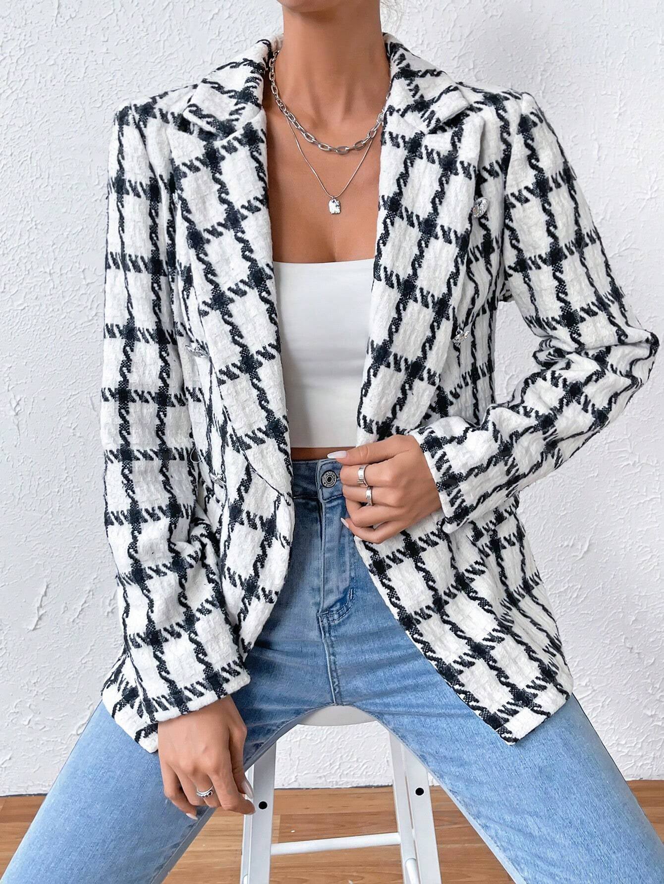 Blazer élégant slim fit à carreaux pour femme, automne-hiver, pour petite entreprise