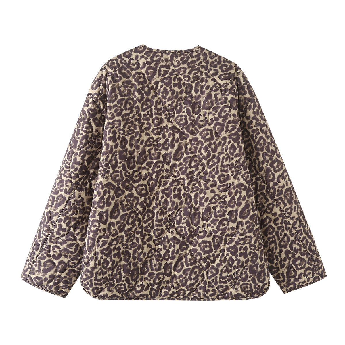 Manteau rembourré en coton à col ras du cou pour femme avec poches zippées et motif animalier