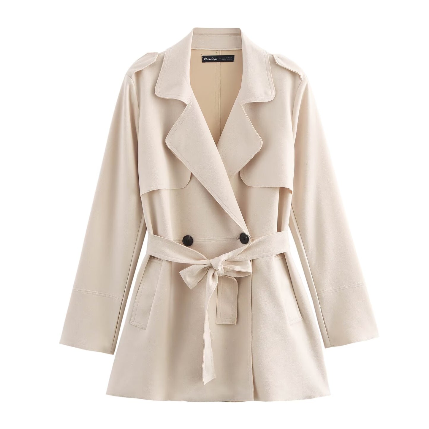 Trench-coat à effet texturé en daim simple et tendance pour femme