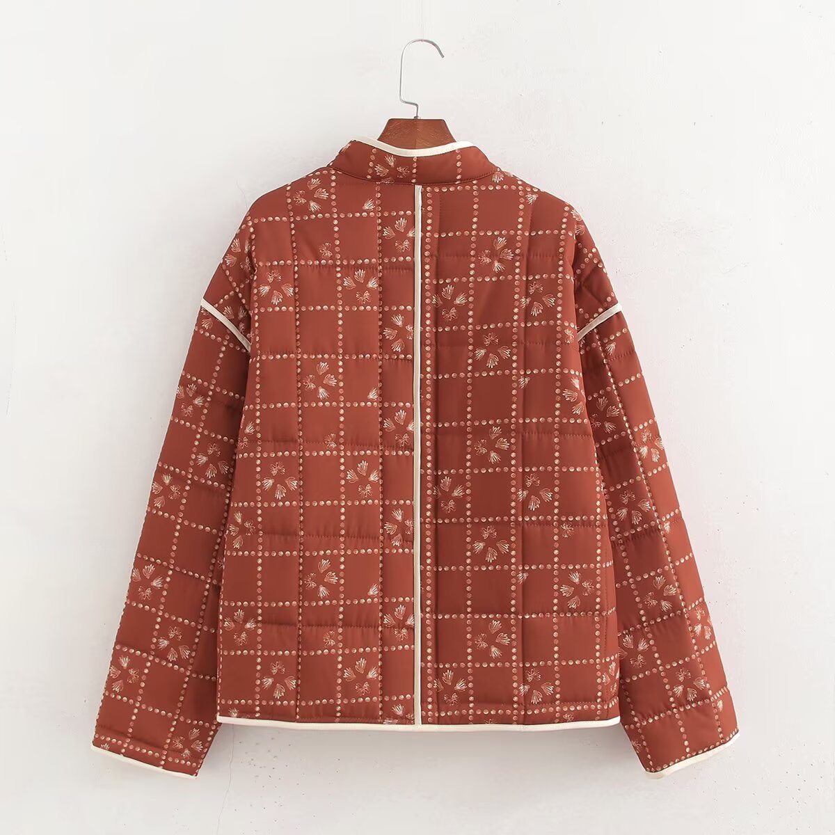 Women Clothing Autumn Winter Printed Silk Line Cotton Coat Jacket