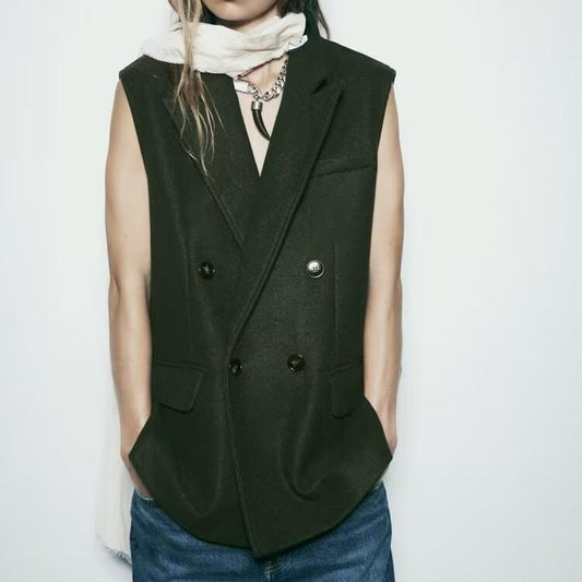 Gilet en daim croisé à la mode pour femme, vêtement d'automne, tempérament, assorti à tout