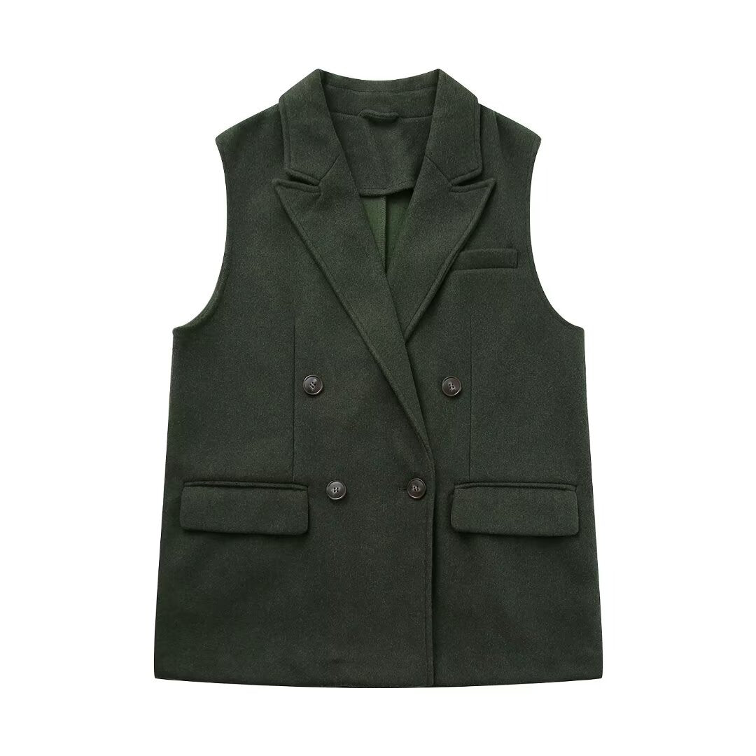 Gilet en daim croisé à la mode pour femme, vêtement d'automne, tempérament, assorti à tout