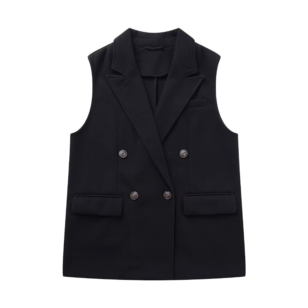 Gilet en daim croisé à la mode pour femme, vêtement d'automne, tempérament, assorti à tout