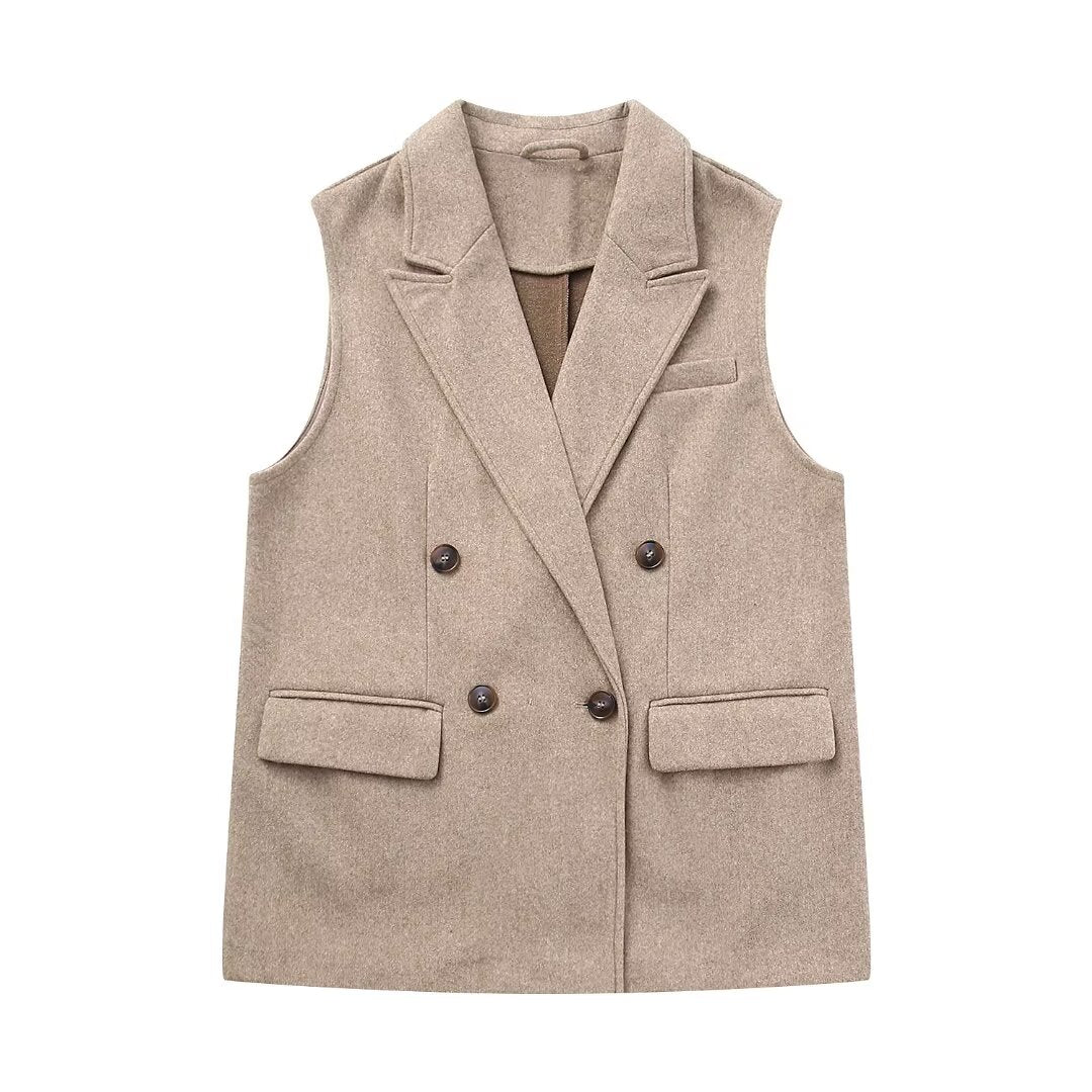 Gilet en daim croisé à la mode pour femme, vêtement d'automne, tempérament, assorti à tout