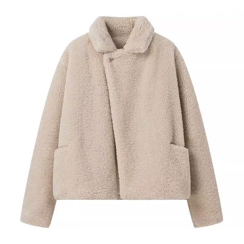 Vêtements d'automne pour femmes, cardigan simple et élégant en fourrure de blé, manteau à manches longues