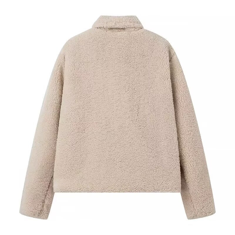 Vêtements d'automne pour femmes, cardigan simple et élégant en fourrure de blé, manteau à manches longues