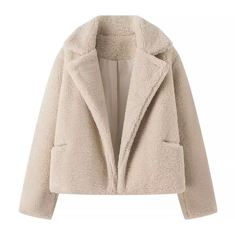 Vêtements d'automne pour femmes, cardigan simple et élégant en fourrure de blé, manteau à manches longues