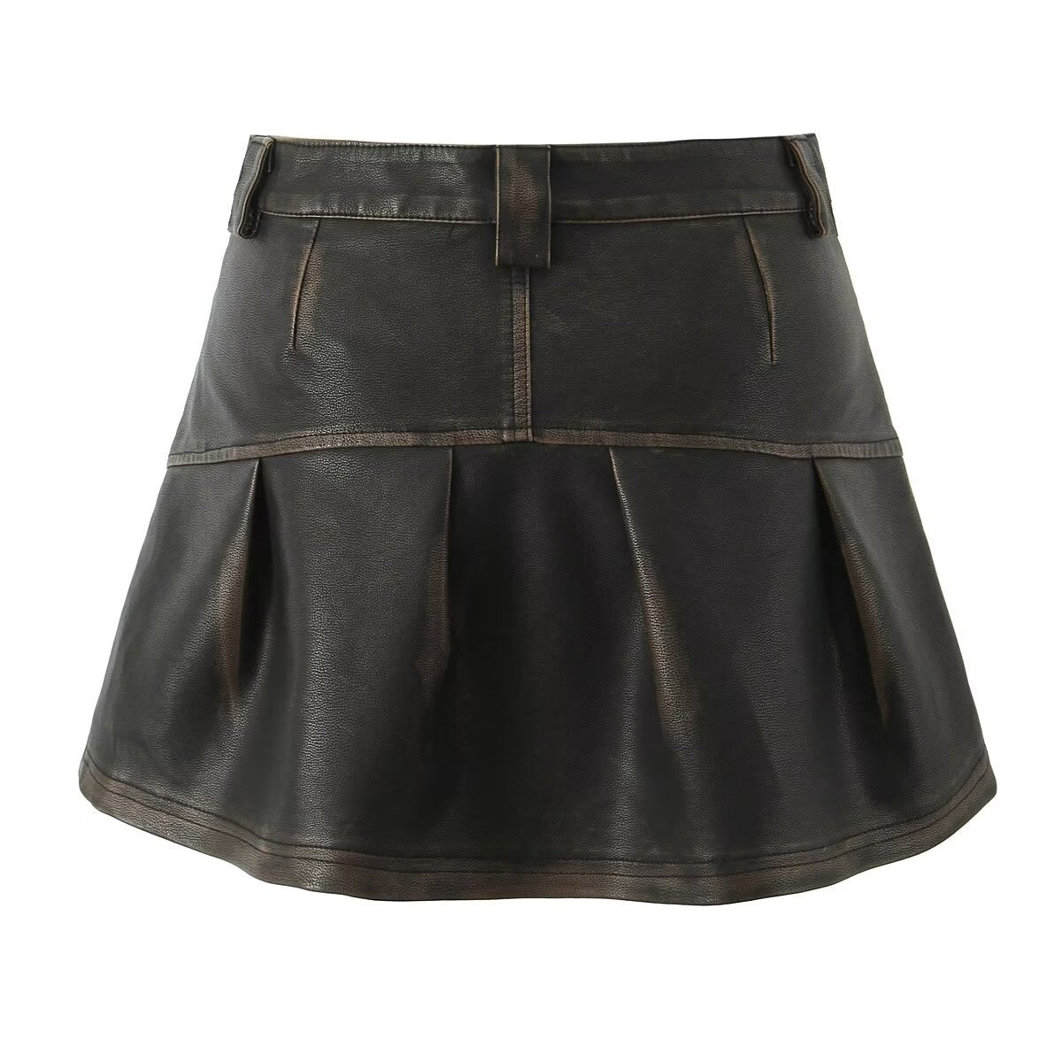 Autumn Motorcycle Washed Colored Leather Coat Pleated Retro Leather Short Pantskirt Sets