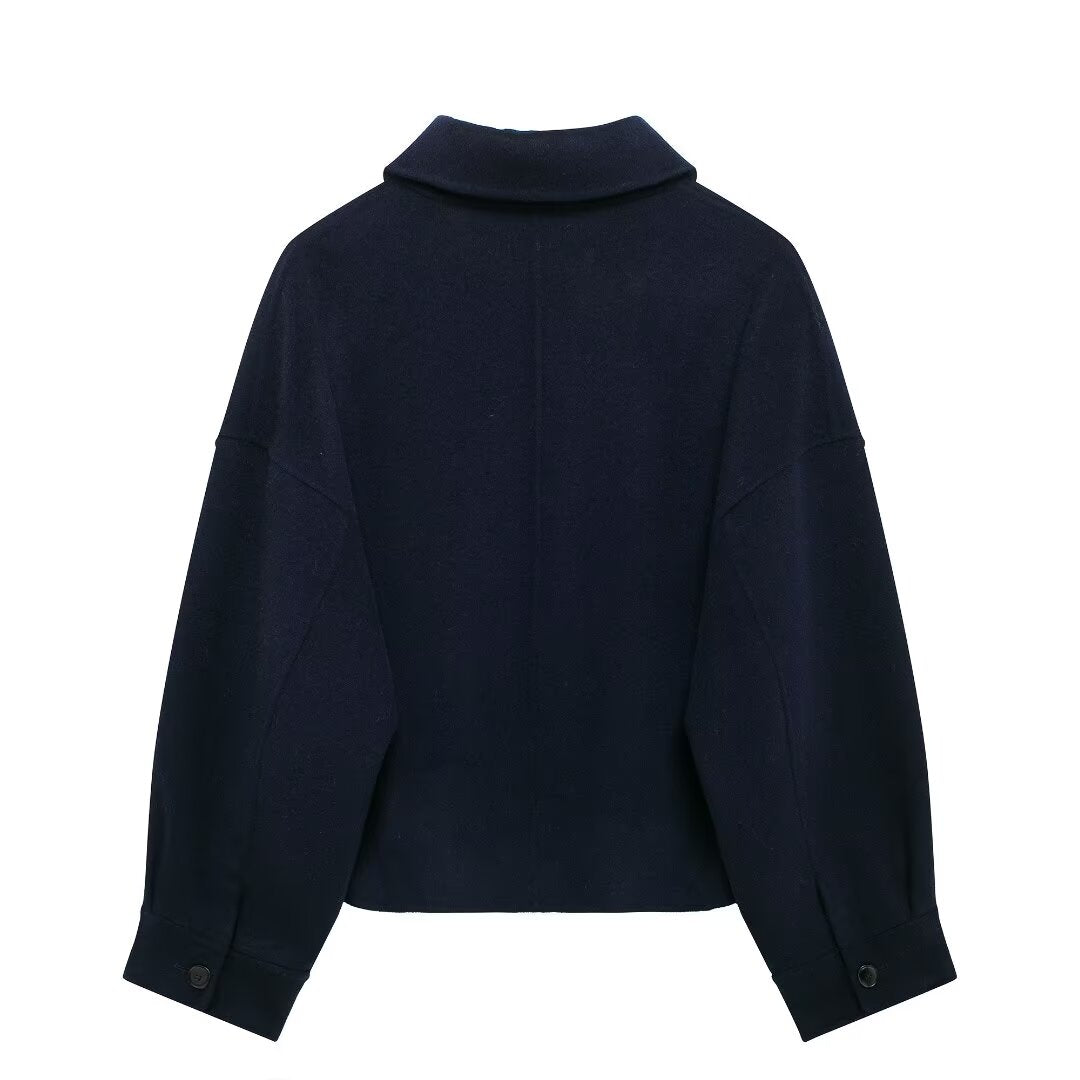 Manteau en laine à col polo de couleur unie pour femme, vêtement d'automne et d'hiver