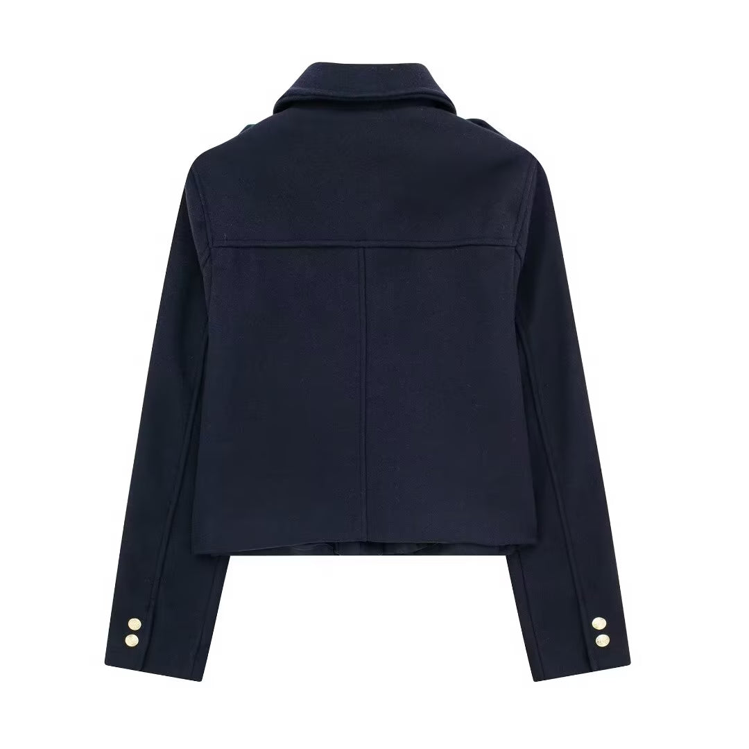 Fall Polo Collar Wild Pocket Decorative Single Breasted Jacket Coat