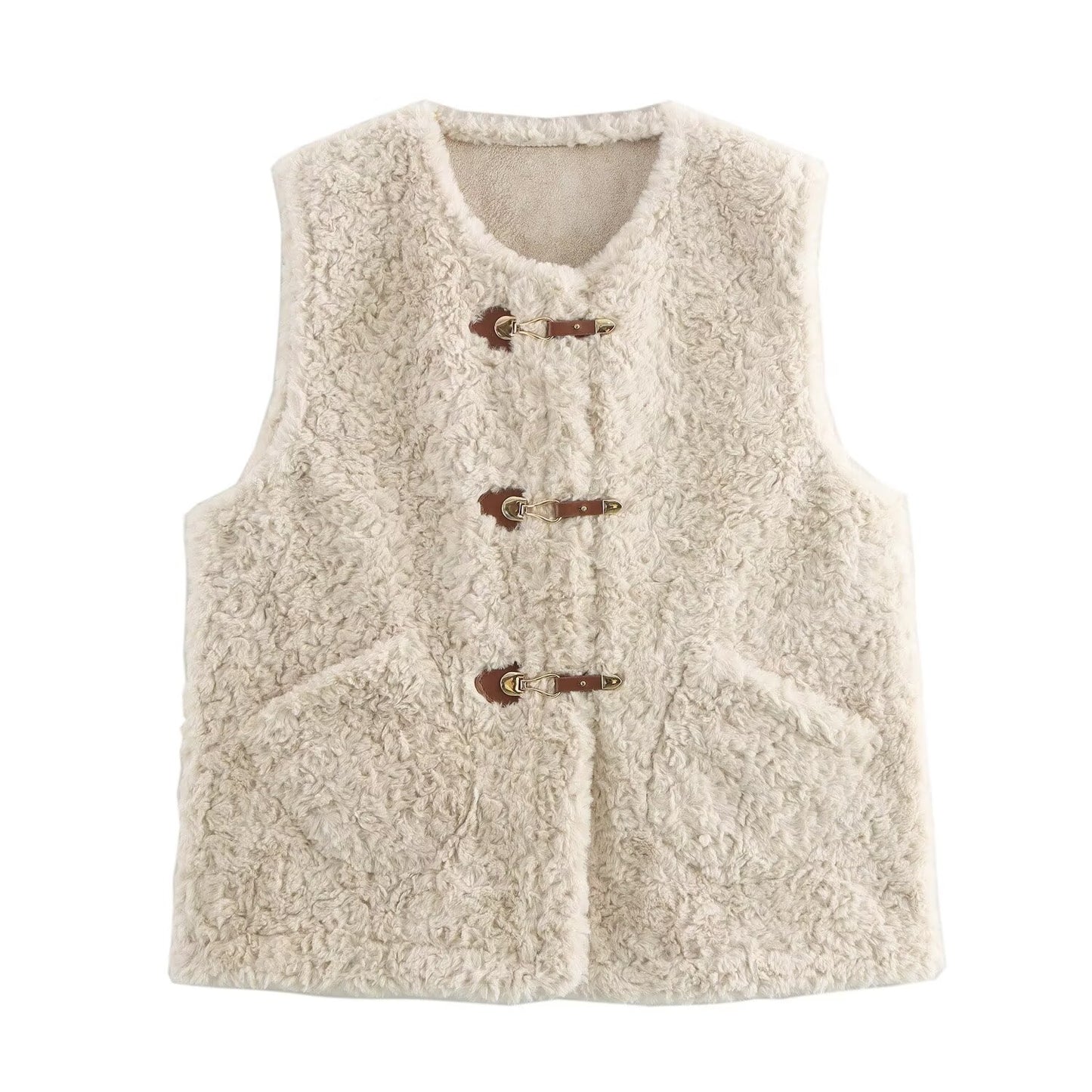 Automne Femmes Vêtements En Cuir Anneau De Fourrure D'agneau Faux Shearling Veste Sans Manches Gilet Gilet