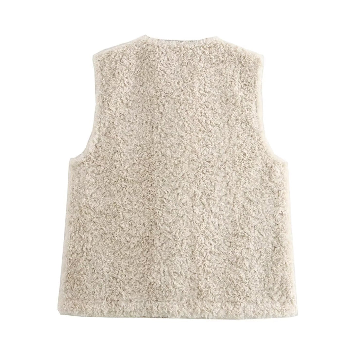 Automne Femmes Vêtements En Cuir Anneau De Fourrure D'agneau Faux Shearling Veste Sans Manches Gilet Gilet