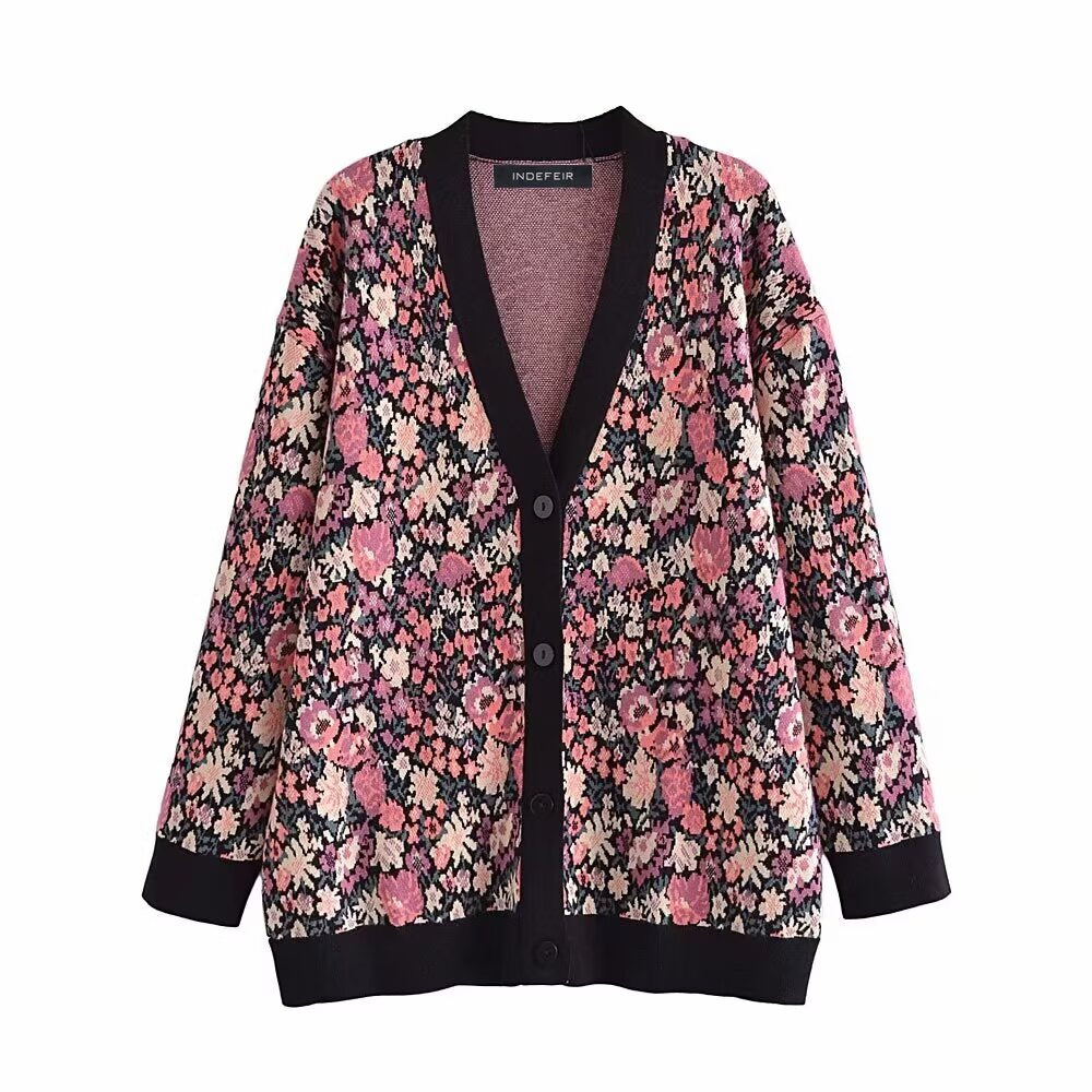 Fall Suit Floral Jacquard Knitted Cardigan Niche Design