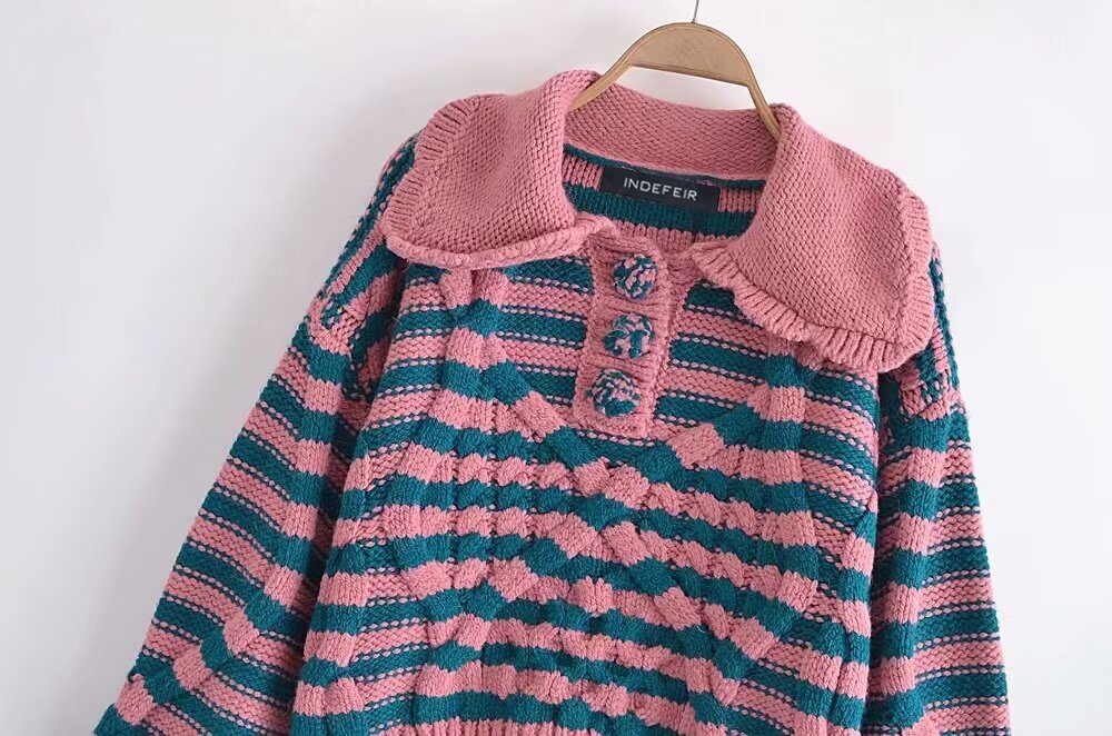 Pull tricoté à huit brins rayé pour femme, vêtement d'automne et d'hiver