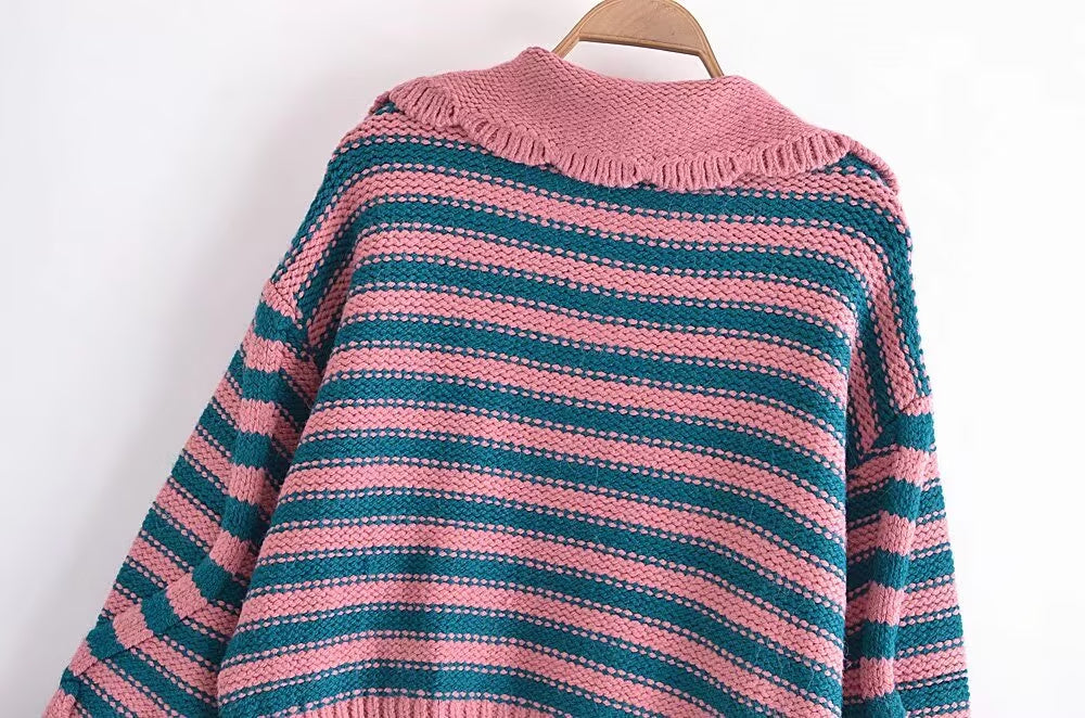 Pull tricoté à huit brins rayé pour femme, vêtement d'automne et d'hiver