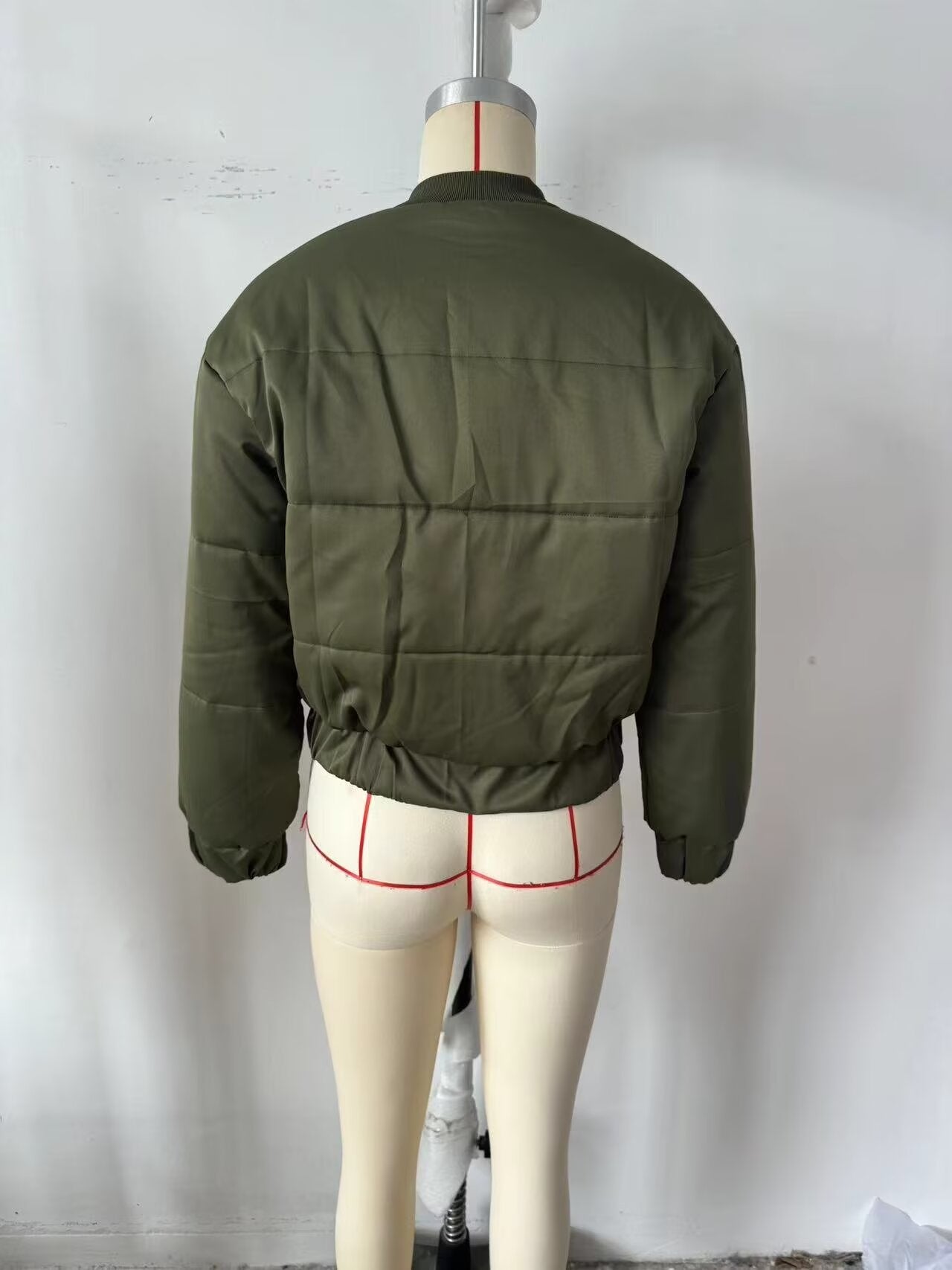 Manteau veste en coton à double poche vert armée élégant et simple pour femme