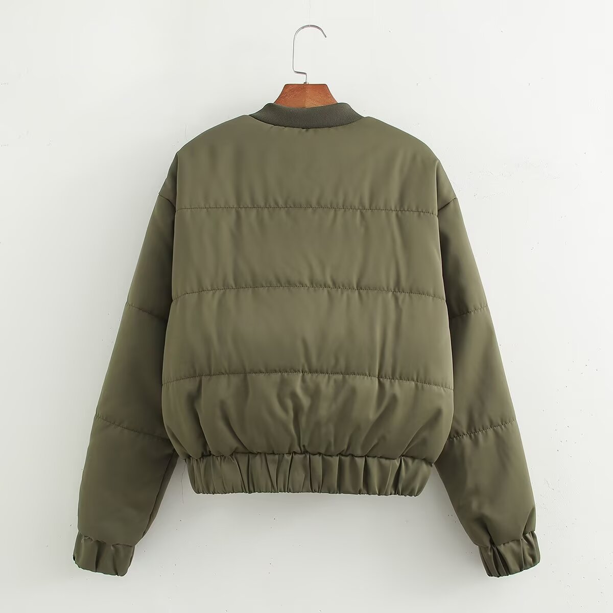 Manteau veste en coton à double poche vert armée élégant et simple pour femme