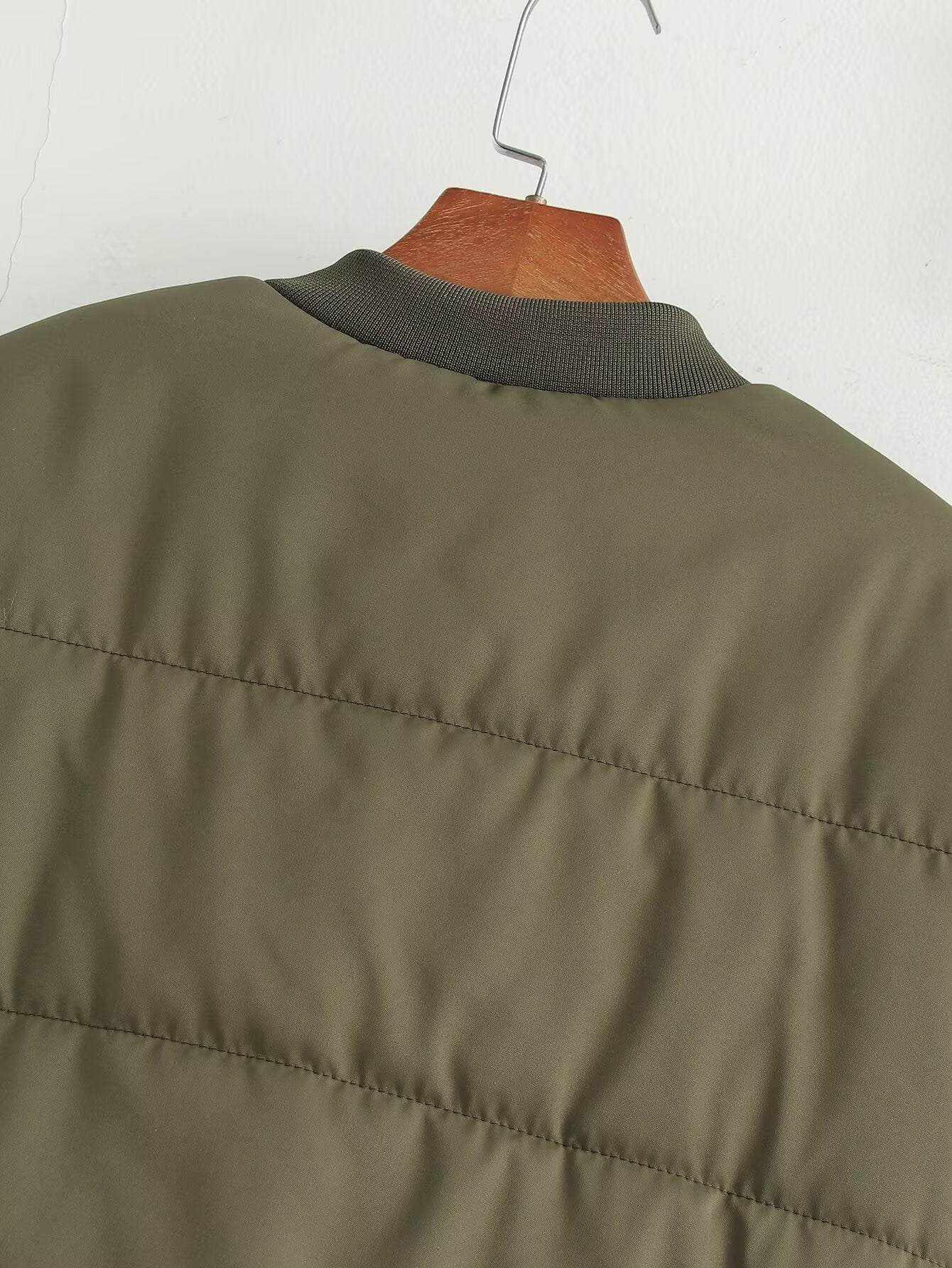 Manteau veste en coton à double poche vert armée élégant et simple pour femme