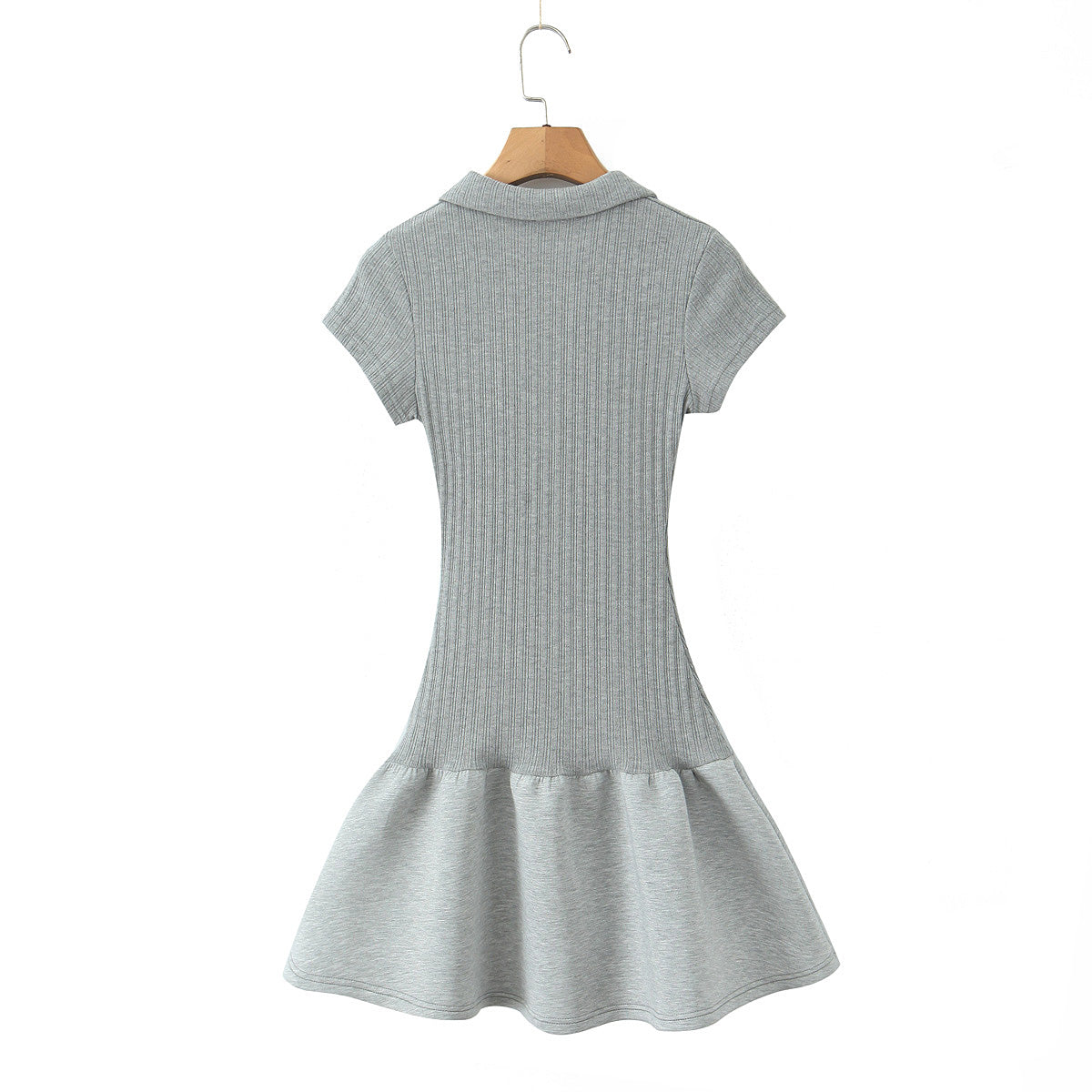 Early Autumn Women Clothing Simple Knitted Stitching Short Sleeve Dress