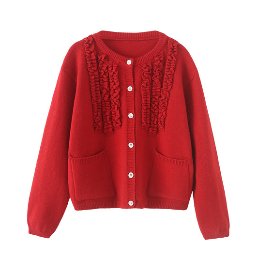 Women Wear Simple Wave Lace Cotton Knitted Cardigan Coat