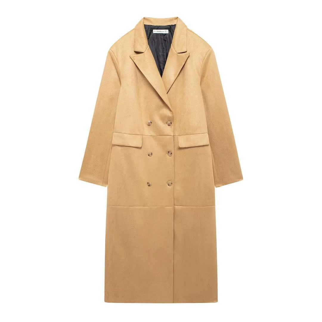 Trench-coat long en daim pour femme, vêtement d'automne et d'hiver élégant et à la mode