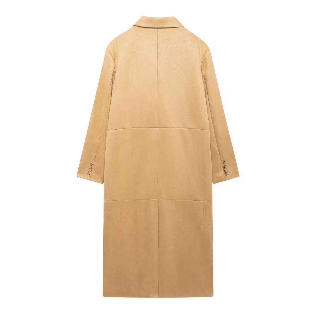 Trench-coat long en daim pour femme, vêtement d'automne et d'hiver élégant et à la mode