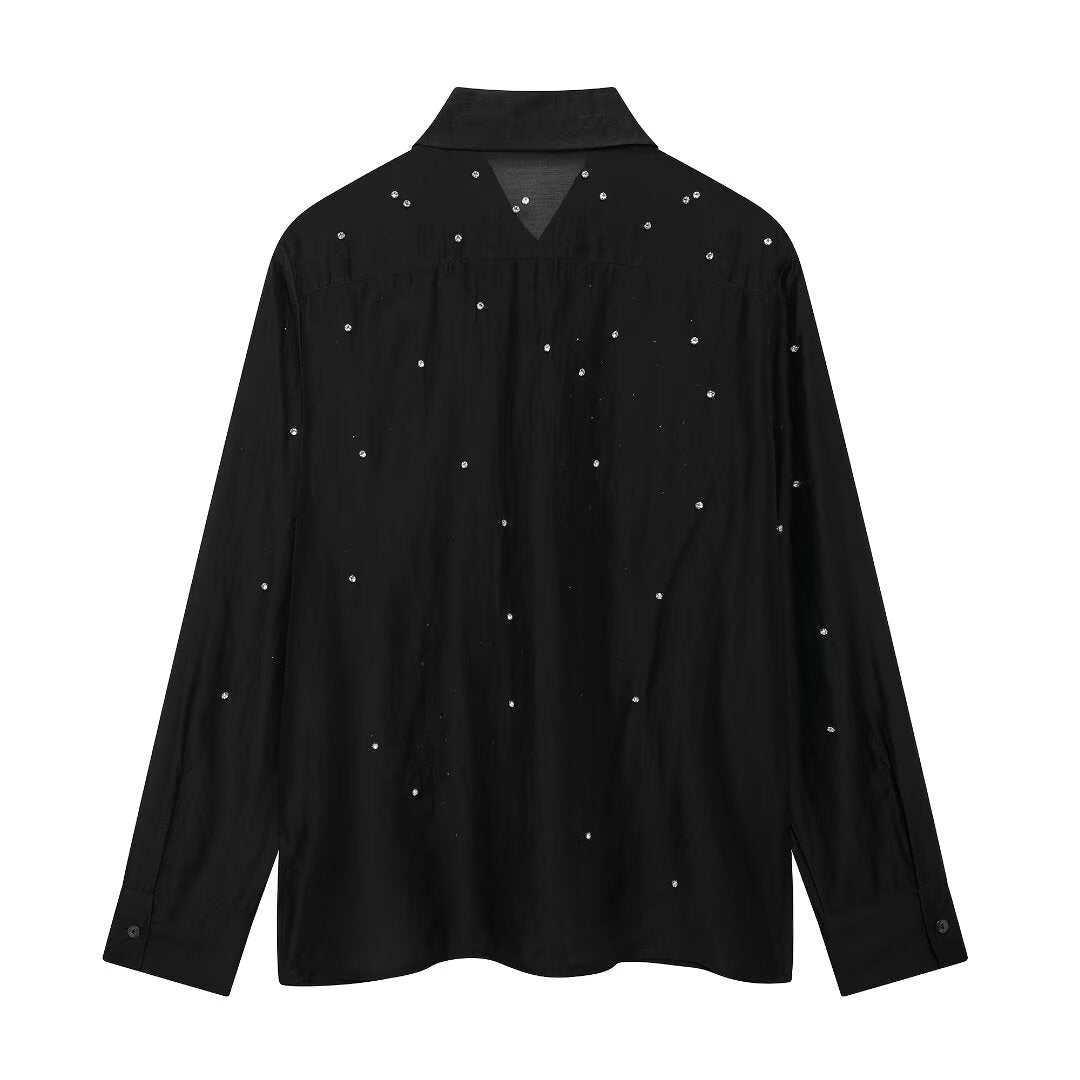 Chemise simple brodée de bijoux pour femme, vêtement d'automne