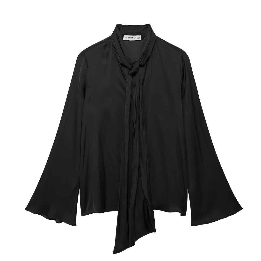 Chemise d'automne décontractée élégante et gracieuse avec nœud papillon pour femme