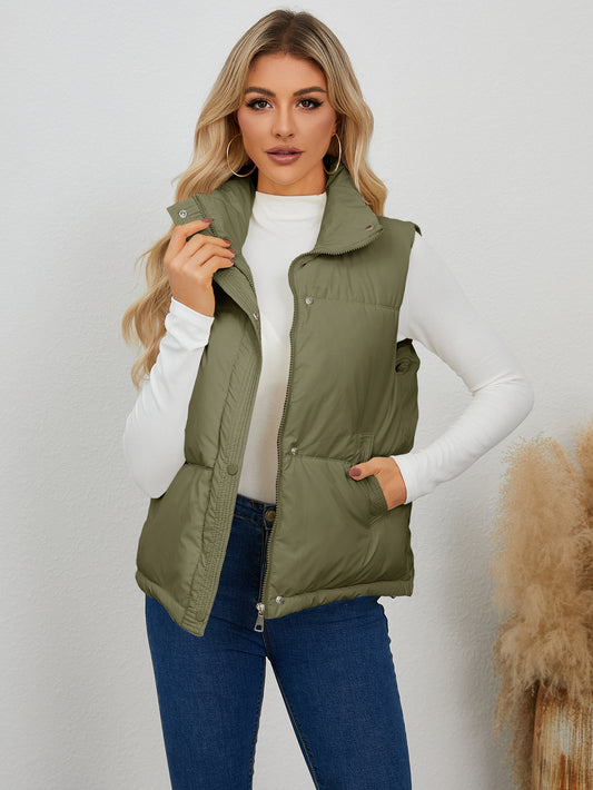 Vêtements pour femmes automne hiver court matelassé col montant gilet manteau épais gilet gilet coton