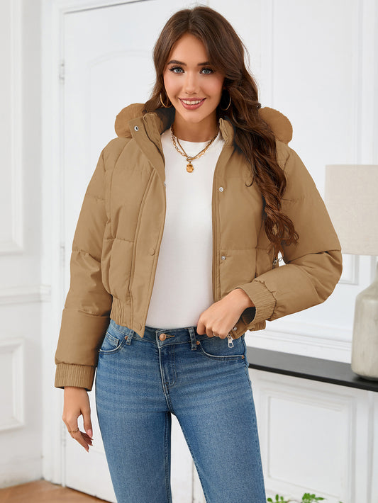 Manteau en coton pour femme, veste courte, slim, taille haute, décontractée, épaisse, col en fourrure, polaire, rembourrée, automne hiver