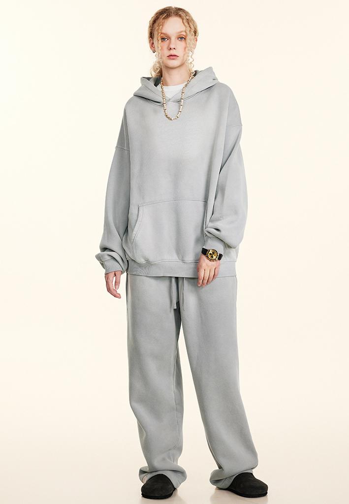 Autumn High Street Retro Distressed Spray Dye Fleece-Lined Suit Loose-Fitting Hoodie Sweatshirt Sweatpants Tide