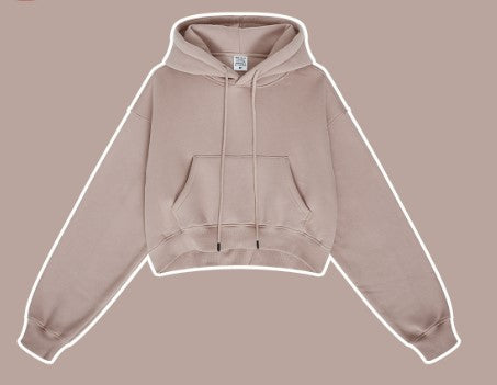 Clothing Autumn Winter Retro Hooded Pullover Women's Fleece-lined Thickened Sexy Short Women's Sweater