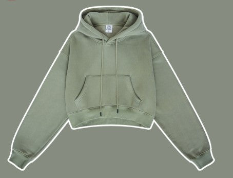 Clothing Autumn Winter Retro Hooded Pullover Women's Fleece-lined Thickened Sexy Short Women's Sweater