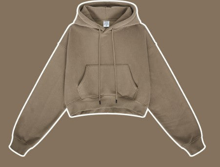 Clothing Autumn Winter Retro Hooded Pullover Women's Fleece-lined Thickened Sexy Short Women's Sweater