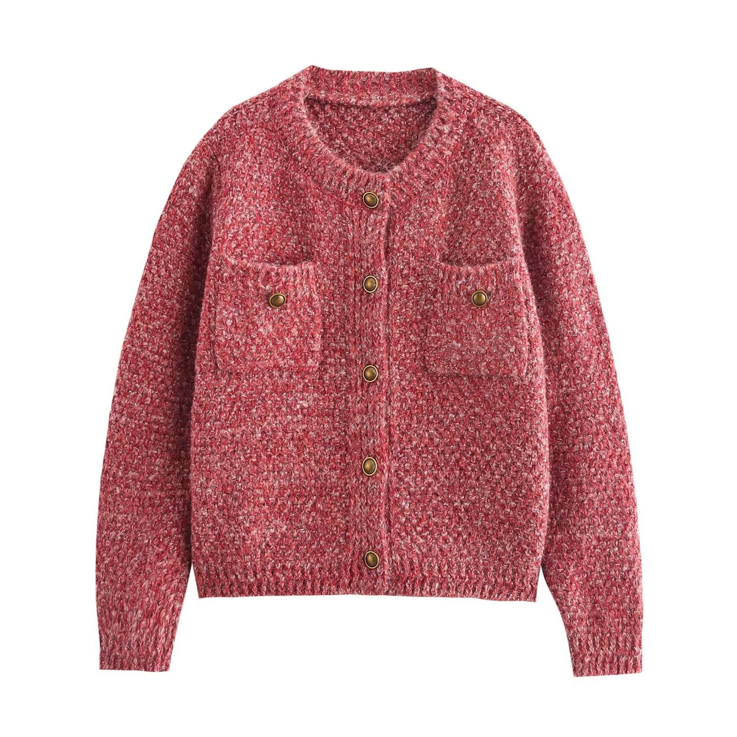 Vêtements d'automne pour femmes en fil d'alpaga à la mode, pull tricoté à col rond avec poche, cardigan manteau