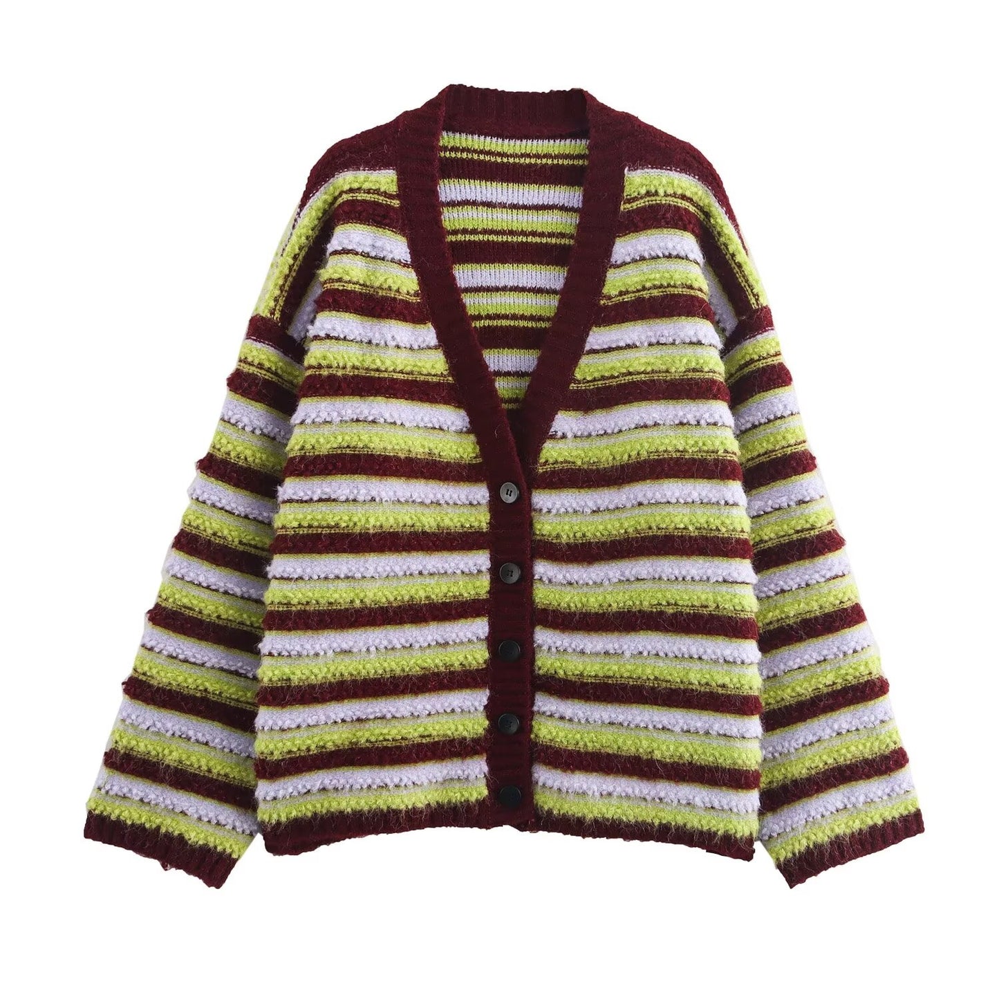 Manteau cardigan ample en tricot à rayures de couleur contrastée pour femme, vêtement d'automne décontracté et paresseux