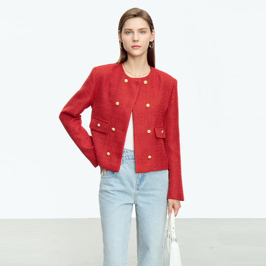 Veste de printemps courte et ample à double boutonnage pour femme