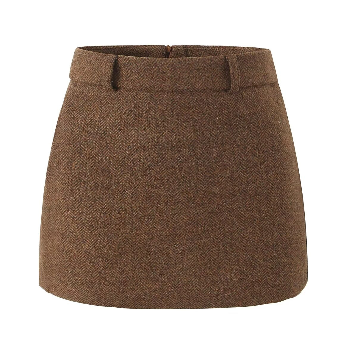 Herringbone Pattern Woolen Skirt Women Autumn Winter Retro High Waist Slimming Hip Skirt