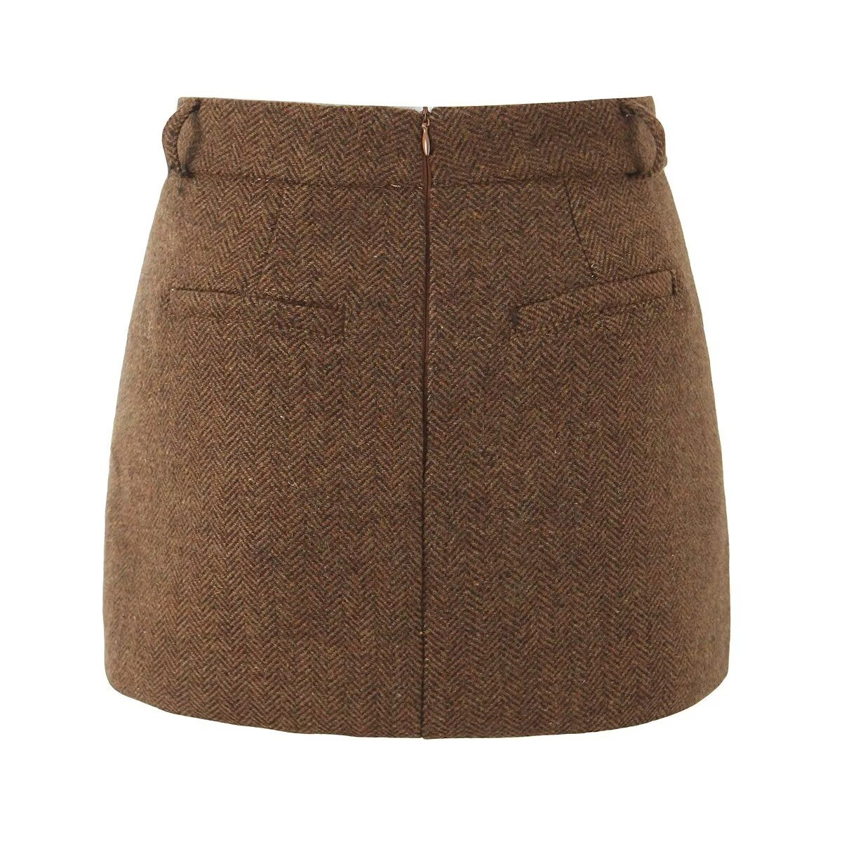 Herringbone Pattern Woolen Skirt Women Autumn Winter Retro High Waist Slimming Hip Skirt