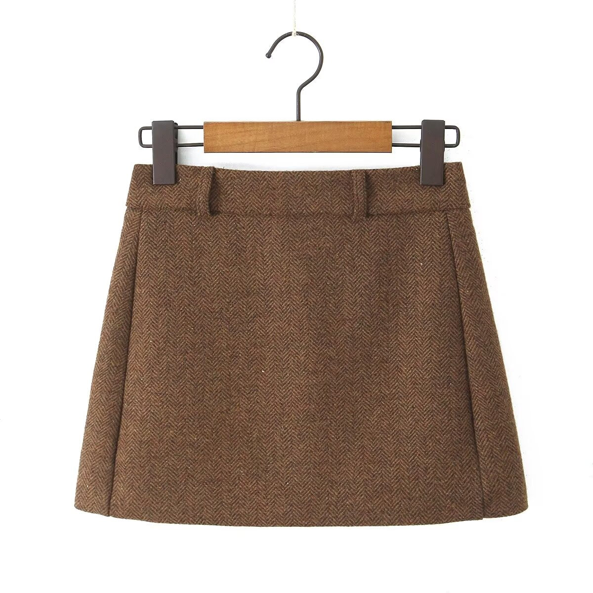 Herringbone Pattern Woolen Skirt Women Autumn Winter Retro High Waist Slimming Hip Skirt