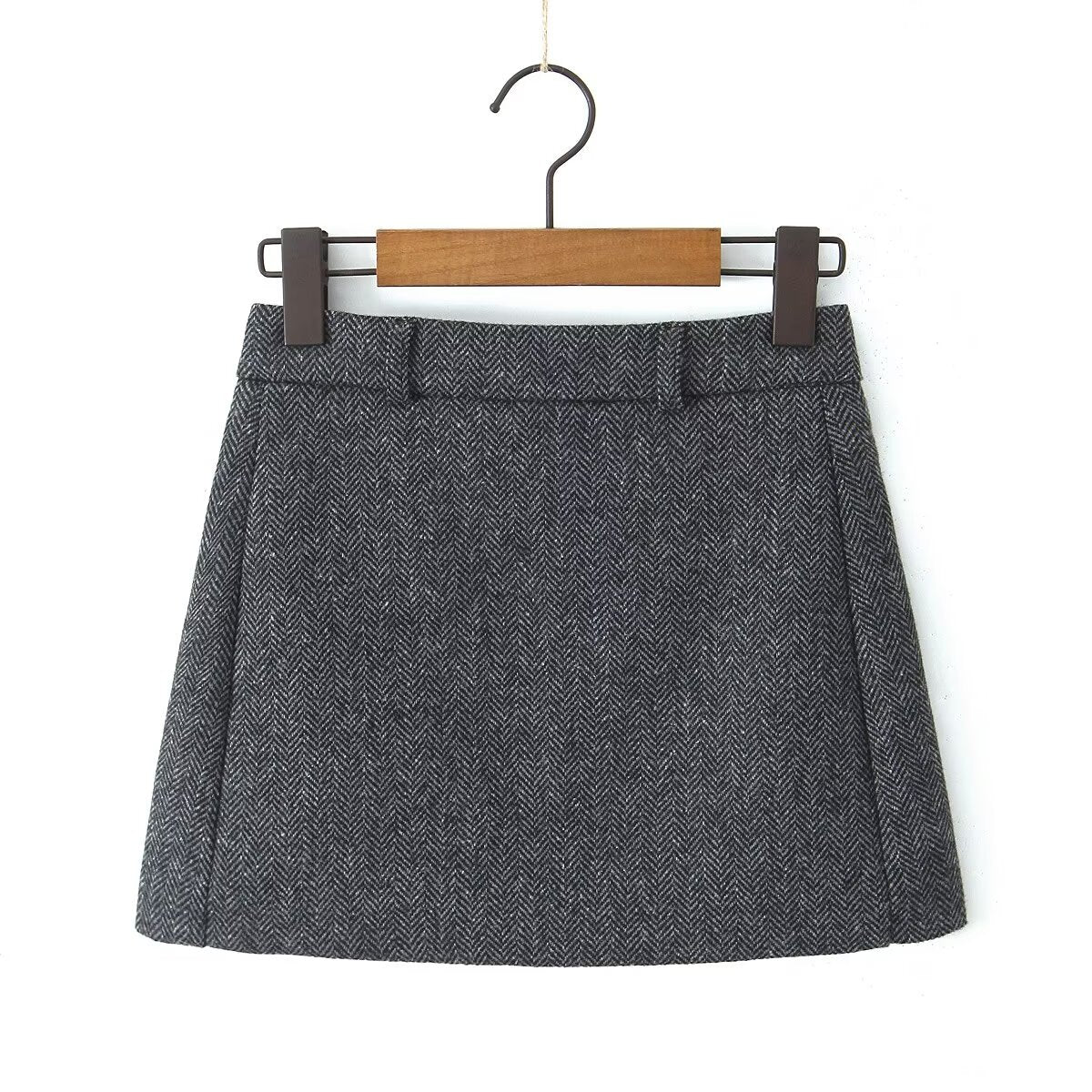 Herringbone Pattern Woolen Skirt Women Autumn Winter Retro High Waist Slimming Hip Skirt