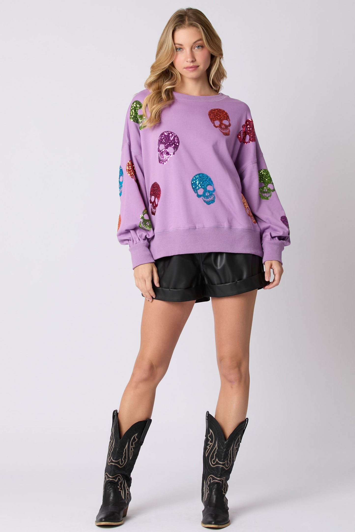 Suéter holgado informal con lentejuelas y calaveras de Halloween para mujer para otoño e invierno