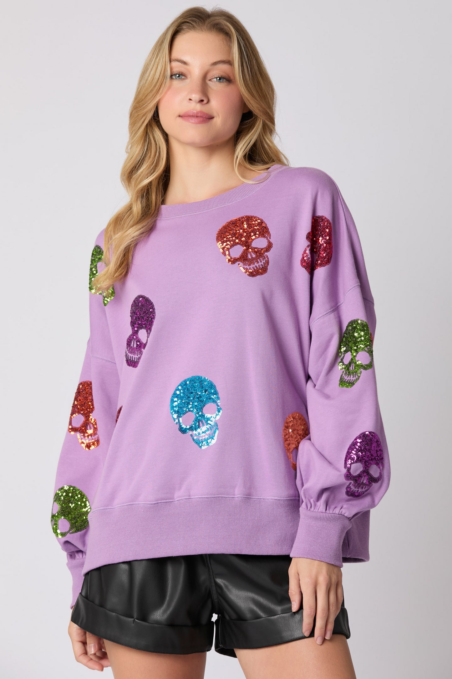 Suéter holgado informal con lentejuelas y calaveras de Halloween para mujer para otoño e invierno