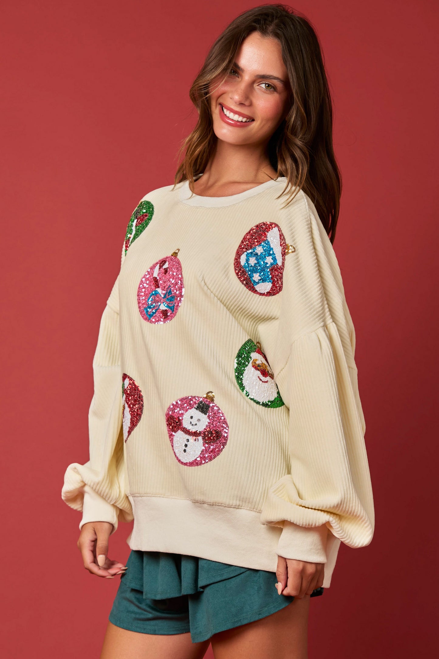 Sudadera holgada de manga larga con estampado de huevo de Navidad para mujer, ropa de otoño e invierno